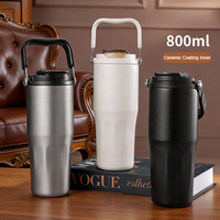 Nueva Botella de Agua con Logotipo Personalizado, 800 ml, Acero Inoxidable 316, Revestimiento Cerámico, con Asa y Tapa con Pajita Abatible, Térmica