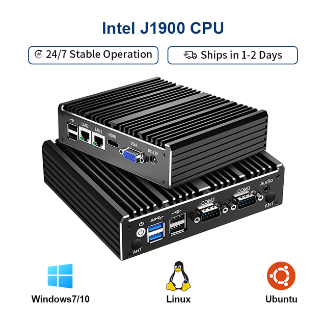 Celeron J1900 Fanless Embedded Industrial Mini Pc Dual LAN 2*RS232/RS485 COM Intel VGA SIM GPIO Kiosk Cheap Mini Computer