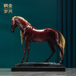 Sculpture en laiton de cheval Akhal Teke, cuivre et or, faite à la main, décoration artistique, cadeau pour salon - Product Image 1