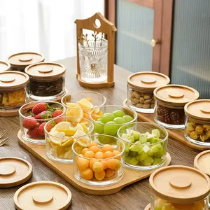 Wooden Kitchenware Snack Candy Fruit Nut Serving Platter Chip And Dip Serving Set With Bamboo Tray