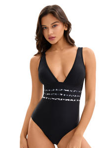 European American Women's Stylish Fitness <b>Swimwear</b> Sexy Solid Pattern Print One-Piece <b>Beachwear</b> Cut-Out Back Design Plus Size - Product Image 3