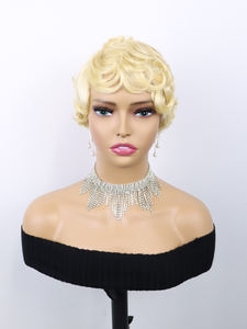 Perruques courtes bouclées blondes 613 pour femmes noires, 100% <span class=keywords><strong>cheveux</strong></span> humains, <span class=keywords><strong>coiffure</strong></span> ondulée courte, perruque bob sans colle <span class=keywords><strong>avec</strong></span> <span class=keywords><strong>frange</strong></span> - Product Image 3