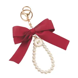 Large Bow Pearl Keychain Pendant Creative Colorful Webbing Knot Accessories Headphone Bag Accessories