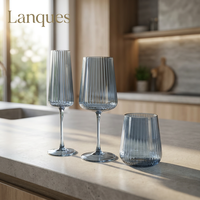 Verres à vin Lanques Smoky Blue côtelés, nouveau design durable, fabriqués à la machine, flûtes à rayures verticales, verres à whisky et à eau