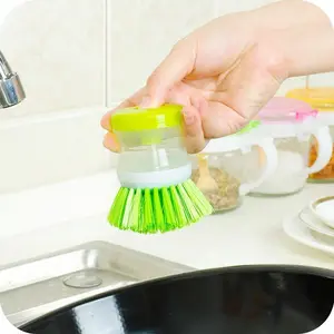 Plastik yuvarlak sıvı yıkama fırçası basın tipi otomatik sıvı yıkama fırçası mutfak temizleme sihirli fırçalar