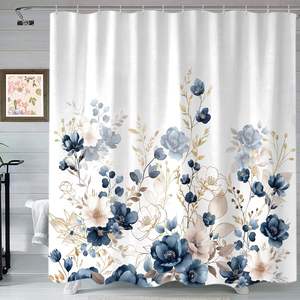 Rideau de douche 3D floral bohème Crème Tan Beige Bleu Gris Blanc Aquarelle Fleur Tissu Décoration intérieure Rideaux de bain Fabriqué en Chine - Product Image 3