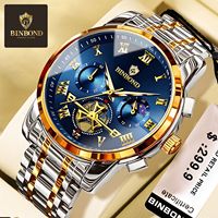 Jam Tangan Pria Mewah BINBOND Quartz Tahan Air Analog Sport Charm Jarum Bercahaya Baja Tahan Karat Bisnis Fashion