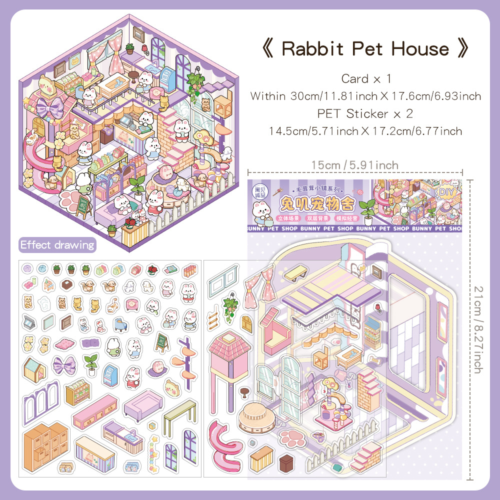 Libro De Pegatinas 3D De Casas – 10 Diseños De Pegatinas Reutilizables Con Pinzas, Para Aliviar El Estrés, Adultos Y Niños