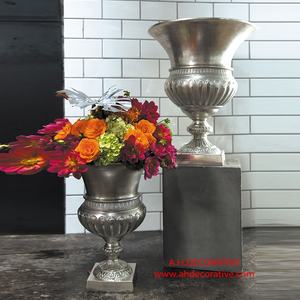 Silver Shiny Aluminum Flower <b>Vase</b> High Quality Luxury Handmade Designing Flower <b>Vase</b> With <b>Square</b> Shape Base - Product Image 6