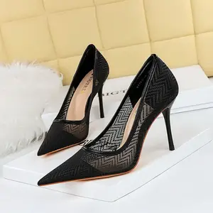 Zapatos de tacón de malla con diamantes elegantes para fiesta de boda, gran oferta de China, Zapatos de tacón Bigtree para Mujer