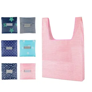 Nieuwe Fabriek Eco Bag Custom Gerecycled Nylon Polyester Opvouwbare Boodschappentas Met Pouch