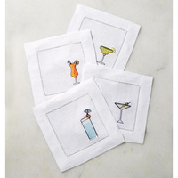 Serviettes de Table en Coton et Lin Multicolores 6x6" à Broderie Personnalisée, Bordure à Jour Échelle pour Cocktails