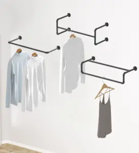 Wall Mounted Heavy Duty Garment Rack Industrial Pipe Black Simple Design For Hanger Clothes Multi-Purpose Hanging Rod For Closet