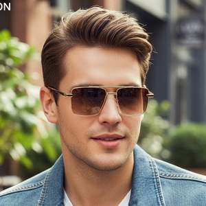 Lunettes de soleil de pilote rétro de luxe en alliage avec logo personnalisé 2026, protection UV400, double pont, carrées, pour hommes - Product Image 1