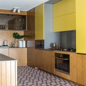 Armoires de cuisine modernes jaune vif prêtes à assembler en bois massif avec la couleur correspondante - Product Image 6