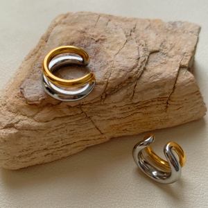 Aretas Uso diario Pendientes no perforados Acero inoxidable Dos tonos Doble capa Ear Cuff 18K PVD Chapado en oro Clip de oreja de moda - Product Image 4