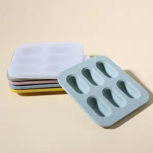 Bandejas de cubitos de hielo multiusos de fábrica, forma de elipse libre de Bpa de silicona, moldes para hacer cubitos de hielo de silicona de grado alimenticio 100% con tapa