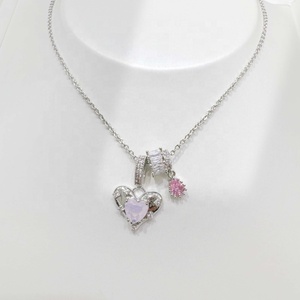 สร้อยคอเงินแท้ 925 ประดับเพทายสีชมพูหลากสี ราคาโรงงาน สร้อยคอจี้รูปหัวใจ ดาว โบว์ น่ารัก ราคาถูก เหมาะสำหรับเพื่อนสนิท ผู้หญิง - Product Image 5