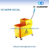 O-Cleaning Commercial Seau à serpillière en plastique 20L avec poignée, Chariot de nettoyage domestique à roulettes avec essoreuse à pression latérale