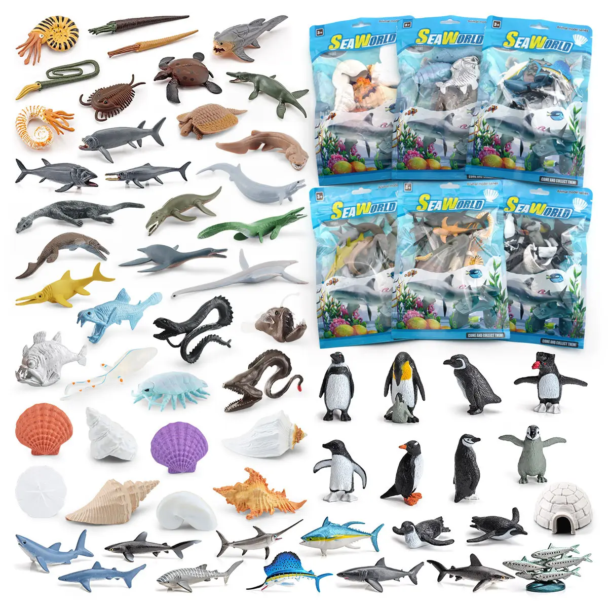 Simulierte arktische Antarktis-Tiere Meeres- prähistorische Tiere Pelagische Fischschalen-Pinguin-Modell Dekoration Spielzeug 3D-Spielzeugfigur