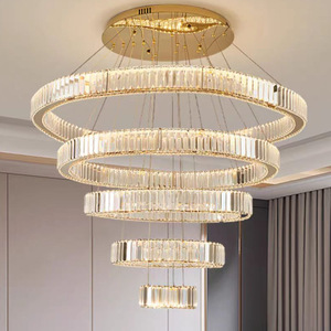 Modern Gold Crystal Stainless Steel Adjustable Height Ring Chandelier <b>LED</b> Pendant <b>Light</b> for Living <b>Room</b> Dimmable Remote Control - Product Image 2
