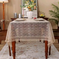 Housse de table basse ronde haut de gamme, style pastoral, anti-poussière, avec motif de feuilles brodées en dentelle hydrosoluble, pour l'exportation