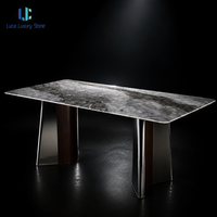 Table à manger en pierre microcristalline |   Table à manger moderne de luxe pour hôtel, villa, restaurant, avec plateau en marbre gris cristallin, taille personnalisée
