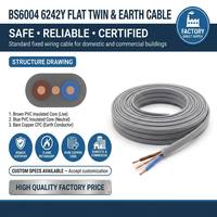 Kabel PVC Flat Twin dan Earth BS6004 6242Y 300/500V, Konduktor Tembaga Murni Bersertifikasi BASEC untuk Instalasi Kabel Tetap Domestik dan Komersial