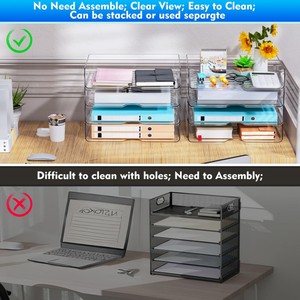 Plastic Paper Organizer 4-Tier Clear Office &amp; School Use <strong>Stackable</strong> 33x25x28cm PET <strong>Desk</strong> File <strong>Tray</strong> - Product Image 6