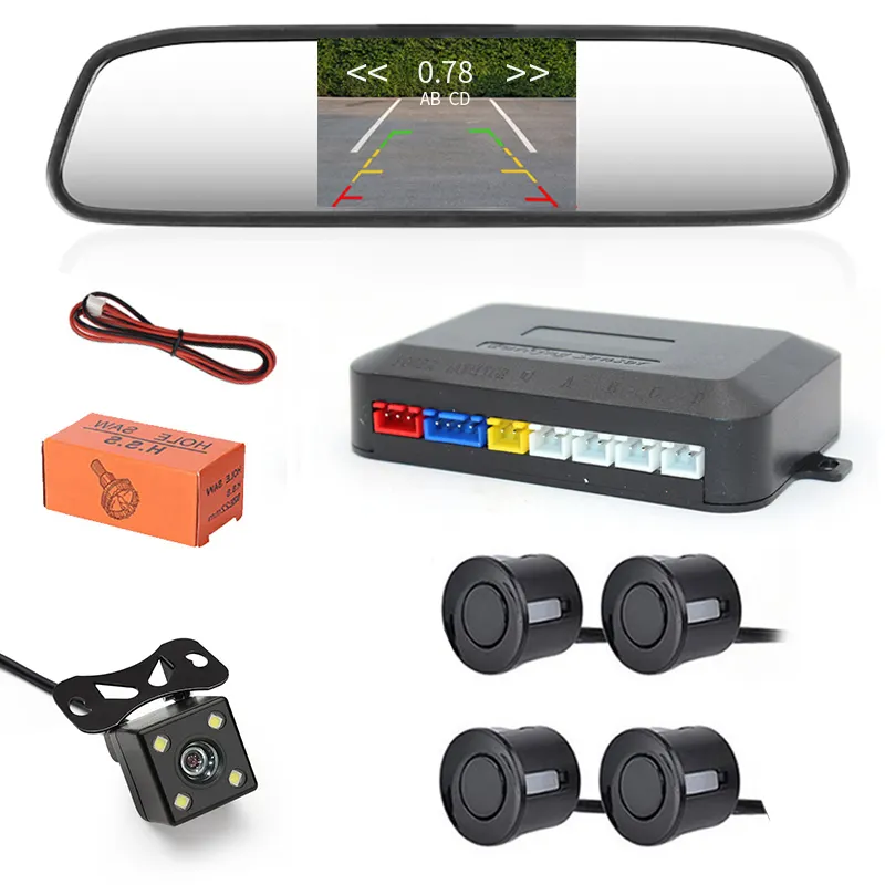 Customized Full Kit Smart System 4.3" Mirror Dynamic Parktonic For Cars Parking Sensors 4 With Rear view camera Radars Detector