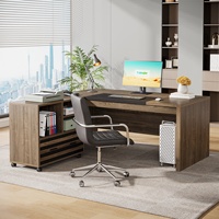 Bureau de direction en forme de L moderne et classique en panneau de bois MDF de 66,2 pouces avec bureau d'ordinateur convertible et armoire à dossiers mobile pour le bureau
