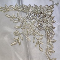 En gros, Applique florale en dentelle carrée ornée de strass et de broderie dorée sur tissu maillé, pour robe de mariée, robe de soirée et accessoire de chapeau