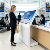 Kiosque en libre-service en forme de L pour sol, écran tactile infrarouge 43 pouces 4K, Android, USB, verre trempé, terminal de consultation intérieur