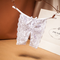 Grand string ouvert en dentelle transparente pour femme, culotte transparente en dentelle transparente pour femme, modèle de sous-vêtements en dentelle à entrejambe ouvert