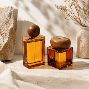 Aikun Luxury Natural Amber Glass <b>Reed</b> <b>Diffuser</b> Gift Set Wooden Cap Art Box <b>For</b> Lavender Retail Home Fragrance Spa Gift Supply - Product Image 2