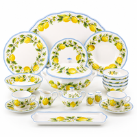 Service de table en porcelaine peinte à la main, motif citron méditerranéen, vaisselle jaune frais pour l'été, restaurant et maison