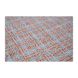 Tissu en tweed fantaisie de qualité supérieure fabriqué en Corée, multicolore blanc-orange-bleu, textile tissé sur mesure OEM & ODM - Product Image 1