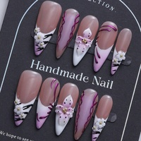 Vente en gros Nouveaux Ongles Press-On 3D Faits Main en Forme de Fleur, Approvisionnement Direct Usine, Lot Mixte, Personnalisation OEM Disponible