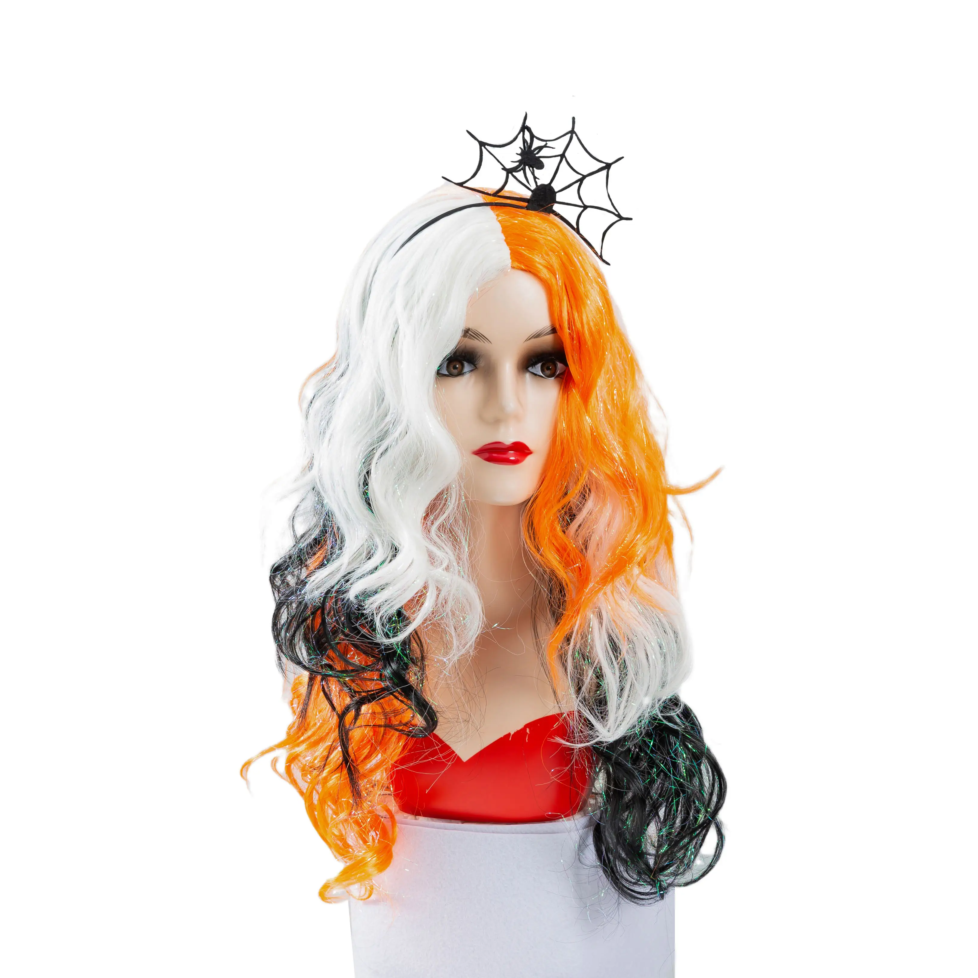 ANXIN Halloween High Quality Curly Kinky Style Multicolour Body Wave Cosplay Wig with Hair Accessories