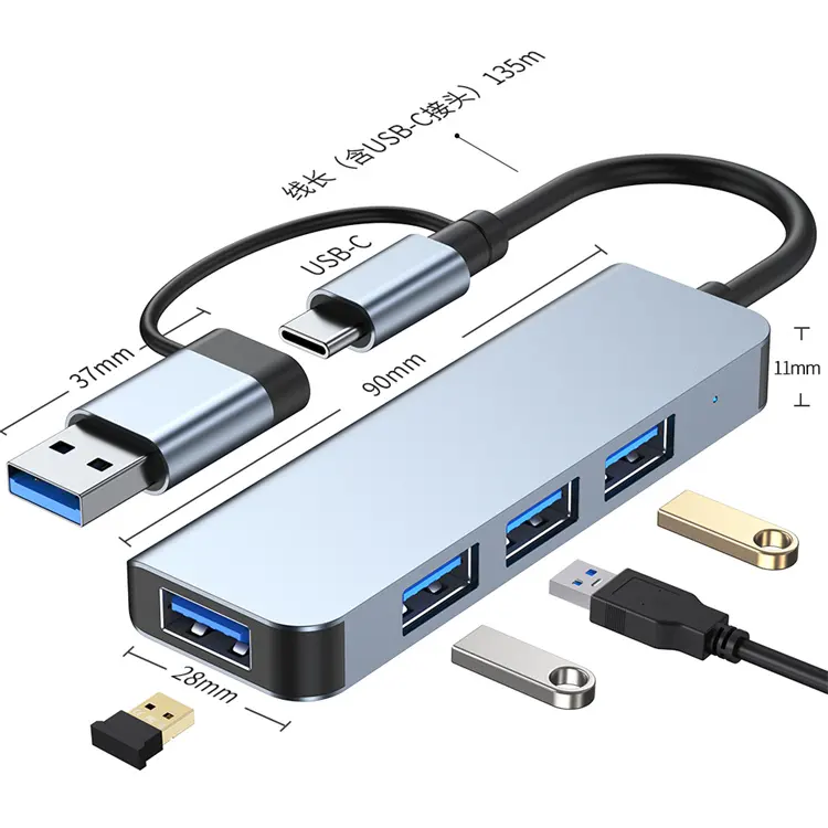 Usb3.0 Hub 3 0 4 Poorten Usb 3.0 Adapter 5Gbps High Speed Multi USB-C Splitter Voor Lenovo Macbook Pro Pc Accessoires Usbc