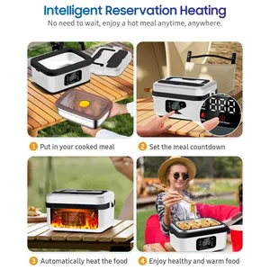 Chauffe-plat électrique portable sans fil, boîte à lunch, <span class=keywords><strong>batterie</strong></span> USB 8000 mAh, chauffage rapide 60 W, 6 niveaux de température, capacité 1 L, pour la maison et la voiture - Product Image 3