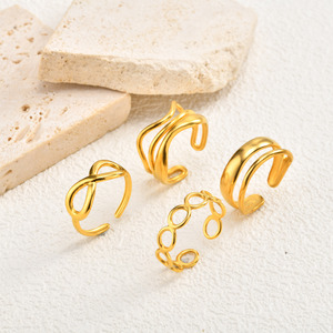 Bague infini en acier inoxydable 316L plaqué or 18 carats pour femme, double bande ondulée, ouverte et ajustable, étanche, bijoux minimalistes - Product Image 4