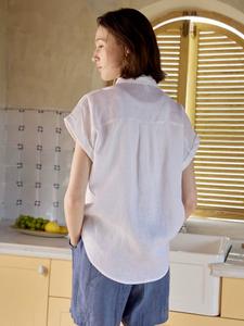 Camicia <span class=keywords><strong>da</strong></span> lavoro Casual <span class=keywords><strong>da</strong></span> <span class=keywords><strong>donna</strong></span> in lino 100% sostenibile oversize con colletto solido a maniche corte ecologica <span class=keywords><strong>Online</strong></span> all'ingrosso - Product Image 3