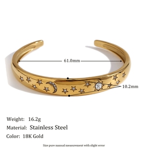 Moda europea y americana, temperamento personalidad superventas anillo, acero inoxidable plateado con 18K oro blanco estrella Luna sujetador - Product Image 5