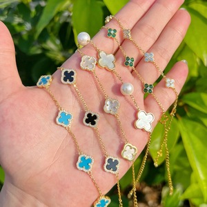 Wholesale Manufacturer 5A CZ S925 <strong>Silver</strong> Jewelry Set Onyx Emerald Link Chain <strong>Bracelet</strong> Femms Four Leaf Clover <strong>Bracelets</strong> Women <strong>Man</strong> - Product Image 2