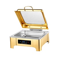 Chauffe-Plat Électrique de Luxe 6L en Acier Inoxydable Doré, Équipement de Buffet Durable avec Matériaux en Laiton