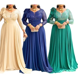 Vestido Largo Casual de Chifón Sólido de Sehe Fashion para Mujeres Africanas de Tallas Grandes, con Adornos Florales 3D y Corte Imperio en la Parte Delantera - Product Image 3