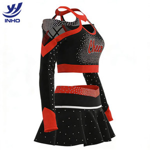 Conjunto <span class=keywords><strong>de</strong></span> Uniformes <span class=keywords><strong>de</strong></span> Porristas Personalizados en Negro, Rojo y Blanco con Pedrería Brillante, Trajes <span class=keywords><strong>de</strong></span> Porristas <span class=keywords><strong>de</strong></span> Manga Larga para Adultos - Product Image 5
