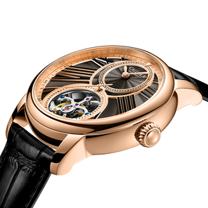 Montre mécanique squelette Caluola Flywheel avec verre <span class=keywords><strong>saphir</strong></span> synthétique arqué, bracelet en <span class=keywords><strong>cuir</strong></span>, étanche 5 ATM pour homme - Product Image 4