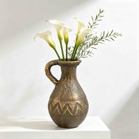 Vas Bunga Antik Bergaya Rustic Wabi Sabi, Vas Amphora Bertekstur Embos, Vas Meja untuk Bunga Segar dan Kering, Dekorasi Rumah